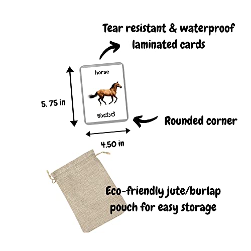 Image of Kannada English Bilingual Flash Cards | Montessori Cards | Laminated Flash Cards | Early Education (Farm Animals - 27 Cards)