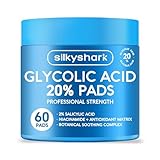 SilkyShark Glycolic Acid 20% Resurfacing Pads (60 Count), 20% Ultra Pure Glycolic Acid + 2% Salicylic Acid, Exfoliating Peel Pads for Face & Body, Effective Chemical with Vitamin B&C&E
