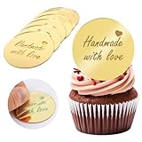 20Pcs Gold Handmade Cupcake Topper Acrylic Mirror Handmade Tags for Mother's Gift Gift Decorations Birthday Thanksgiving Party Favors Round Tags Decorations for Teacher Appreciation DIY Crafts