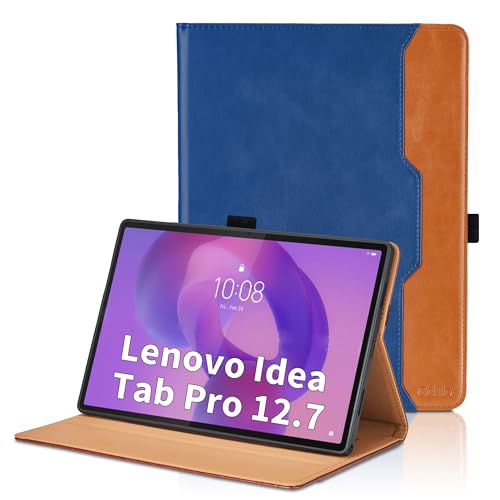 Coque Lenovo Idea Tab Pro 12.7 2025 en cuir PU bleu et étui business