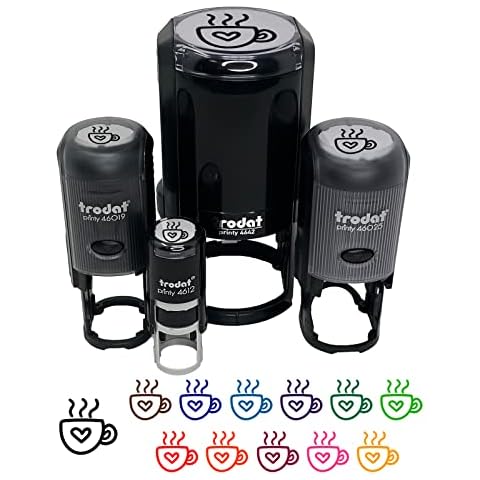 Steaming Hot Coffee Mug Cup with Heart Self-Inking Rubber Stamp Ink Stamper for Stamping Crafting Planners - 1/2 Inch Mini - Black Ink Cover