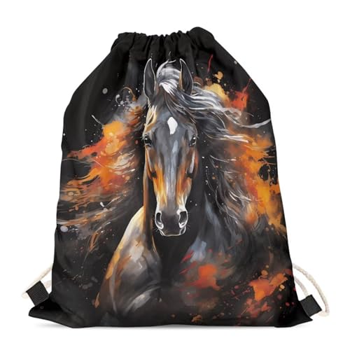 COEQINE Art Horse Backpack Girls Boys Drawstring Backpacks for School Elementary Cute Bookbags for Kids 9-15 Age 3rd 4th 5th Grade4