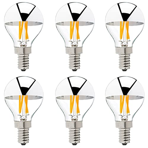 TPMAFF LED Bulbs Half Chrome,E12/E14 Base Vintage Edison Bulbs,G45 Half Silver Reflected Bulb,Magic Bean Lamp Light Source,4W Dimmable 2700K (6-Pack)