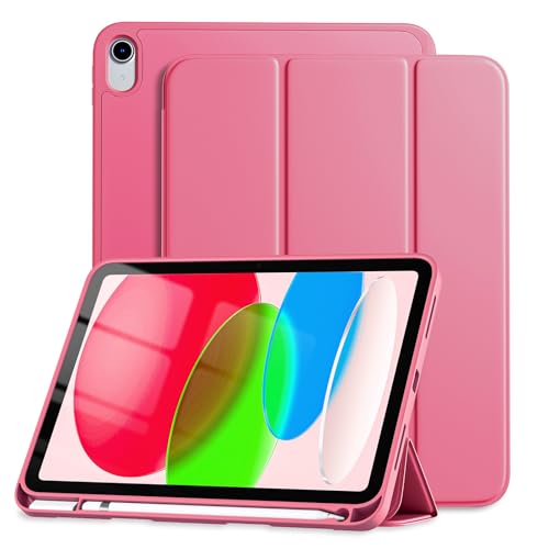 Étui iPad 10e génération 2022 Dirrelo en TPU rose avec porte-crayon