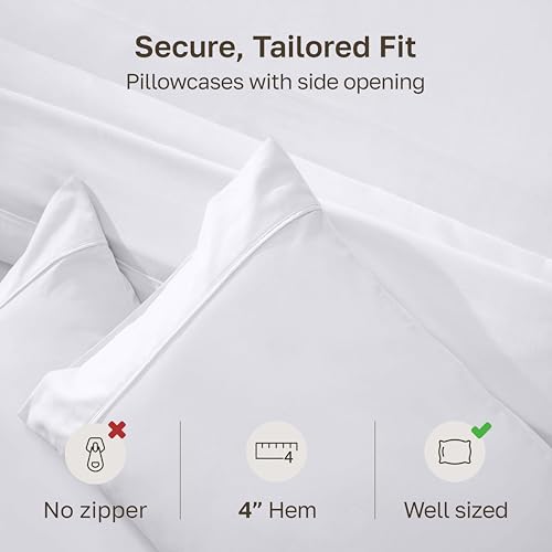 Image of California Design Den King Size Pillowcase Set - 400 Thread Count, 100% Cotton Sateen, Set of 2 Pillow Covers, Soft and Breathable - Bright White