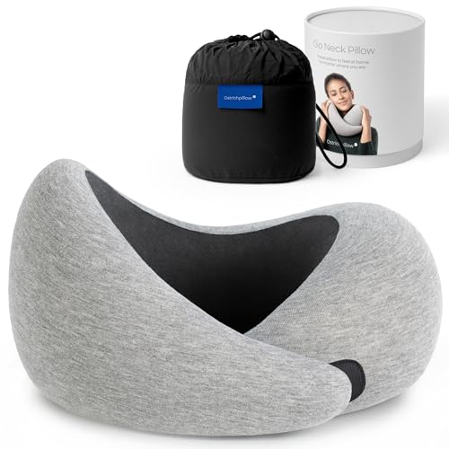 Ostrichpillow Go Neck Pillow, Travel Pillows for Airplanes, Premium Memory Foam Travel Pillow, 360º Ergonomic Design, Asymmetrical Sides, Travel Bag Included, Washable Modal Cover