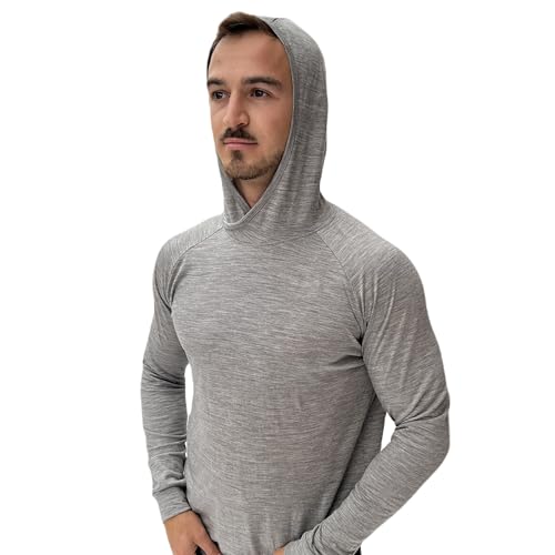100% Merino Wool Shirt for Men with Hood – Lightweight & UV-Protective – 100% Merino Wool Base Layer Mens – Grey3