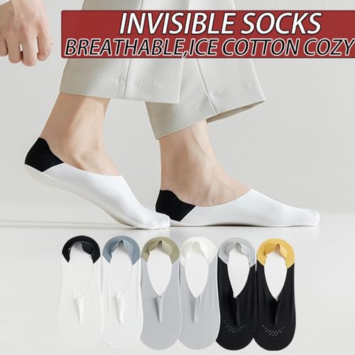 CHUNFO Mens No Show Socks Flat Non Slip Grips Invisible Loafers Sneaker Ice Silk Cotton Sock Footie Size 5.5-112