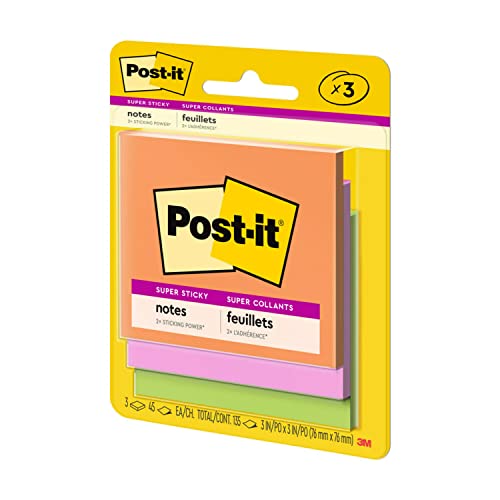 Post-It Super Sticky Notes, 3X3 In, 3 Pads, 2X The Sticking Power, Bright Colors (Orange, Pink, Green), Recyclable (3321-Ssau) #TOP5