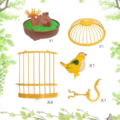 Image of VGRASSP Sound Activated Chirping Bird in Hanging Cage - Beautiful Pinjra Bird Toy for Kids with LED Light- Clap to See The Moving Beak and Flapping Wings - Color and Design As Per Stock (Design 2)
