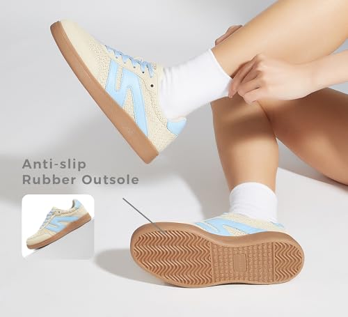 Image of LUCKY STEP Women Retro Gum Sole Fashion Sneakers | Genuine Leather Classic Tennis Skate Walking Shoes Anti Slip Trainers