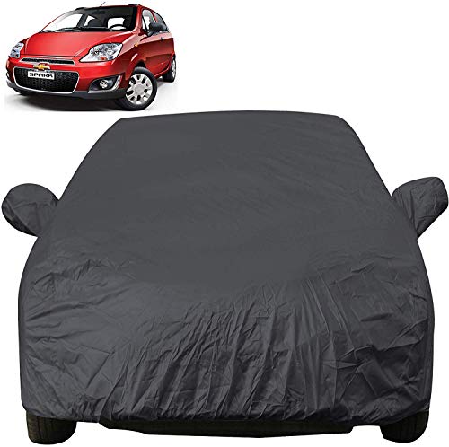 Image of Autofact Car Body Cover with Mirror Pockets Compatible for Chevrolet Spark (Triple Stitched, Bottom Fully Elastic, Dark Grey)