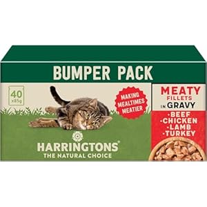 Harringtons Complete Wet Pouch Grain Free Hypoallergenic Adult Cat Food Meaty in Gravy Pack 40x85g – Beef, Chicken, Lamb & Turkey – Making Mealtimes Meatier