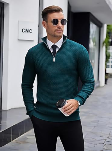Image of TYSORT Men High Neck Zipper Full Sleeve Waffle Knitted Winter Sweater,Waffle Knit Sweater for Men