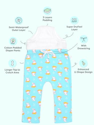 Image of superbottoms Diaper Pants | Cotton Baby Cotton Pants with Attached Padded Underwear | Ideal for Diaper-Free Time, Outings & Potty Training | Unisex | Soft Fit