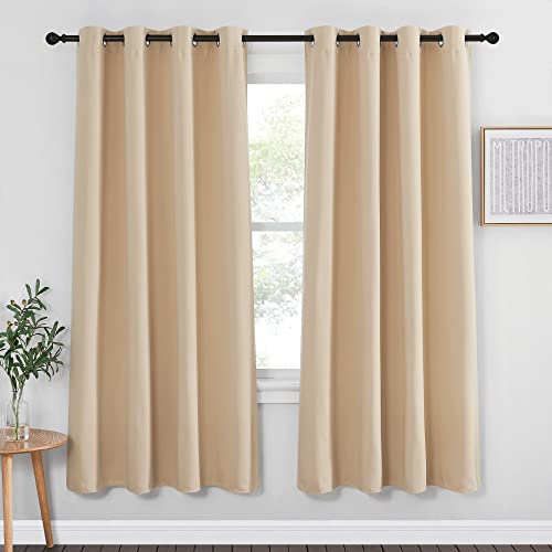 NICETOWN Blackout Drapery Curtain Panel - Window Treatment Thermal Insulated Solid Grommet Blackout Curtain/Panel/Drape for Bedroom (Biscotti Beige, 1 Panel, 52 by 72 inches)