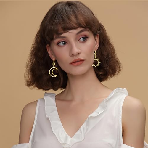 Lightweight Bohemian Big Long Asymmetric Hollow Sun Moon Dangle Drop Earrings For Women2