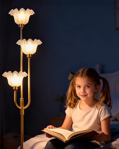 Image of Lightdot 66IN Flower Floor Lamp 3-Lights Vintage Floor Lamps with Warm White Bulbs for Wedding Party Modern Tall Standing Lamp with 5Lbs Heavy Base for Living Room /Bedroom /Sofa Beside /Corner Decor