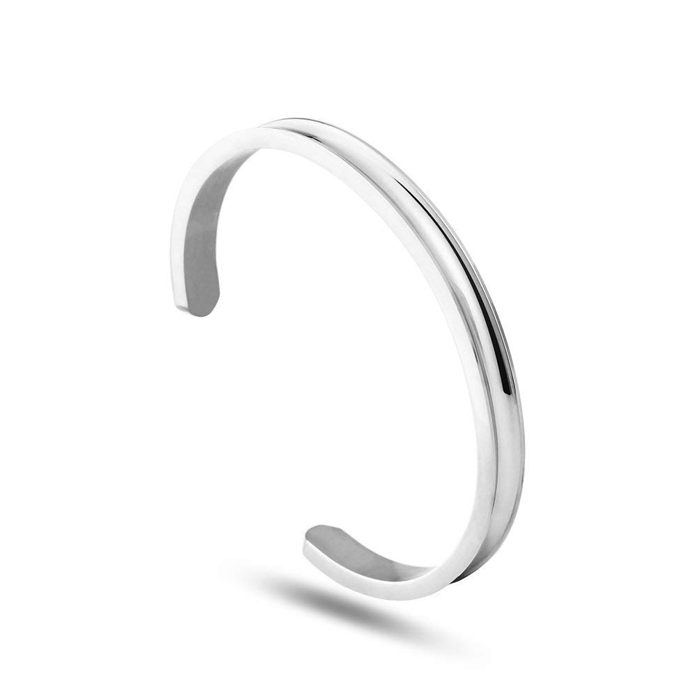 Hair Tie Bracelets, Stainless Steel Grooved Cuff Bangle High Polished Band Jewelry Bracelet for Women