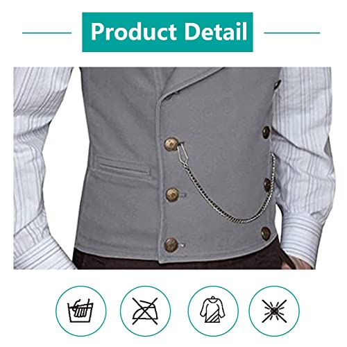 Men's Retro Slim Fit Suit Vest Double Breasted Wide Lapel Waistcoat Casual Vest for Jacket Tuxedo Blazer (Color : Gray, Size : Medium)2