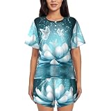Conjunto de pijama suave y cómodo: este conjunto de pijama con estampado de flores de loto para mujer está hecho de 95% poliéster y 5% elastano de alta calidad, ultrasuave, ligero y elástico. La tela de pijama suave es agradable al tacto, te mantiene cómoda toda la noche y hace que cada día sea acogedor.