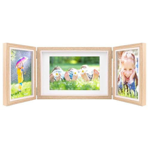 Reviews de portaretratos dia del padre de esta semana. 42 Portaretratos con Bisagras de 4x6 / 5x7 Pulgadas, Marcos para Fotos con 3 Aberturas, Marcos para Cuadros Vertical con vidrio Real, Exhibición Escritorio para Oficina, Hogar