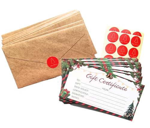Gift Certificates for Business 30 Certificate Cards 30 Kraft Envelopes 30 Stickers for Holiday Christmas Small Business Restaurants Spa Beauty Makeup Hair Salon