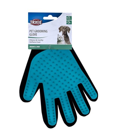 TRIXIE Fellpflege-Handschuh für Hunde - regt die Durchblutung an - entfernt lose Haare - auch für sensible Tiere - schwarz/blau - 16 x 24 cm - 23393