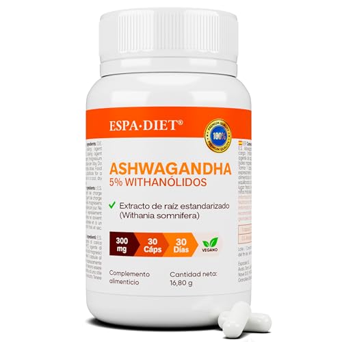 Ashwagandha de Alta Potencia - 300mg Con 5% de Withanólidos - Relajación, alivio del estrés, descanso y claridad mental - Combinable con magnesio o melatonina - 30 cápsulas