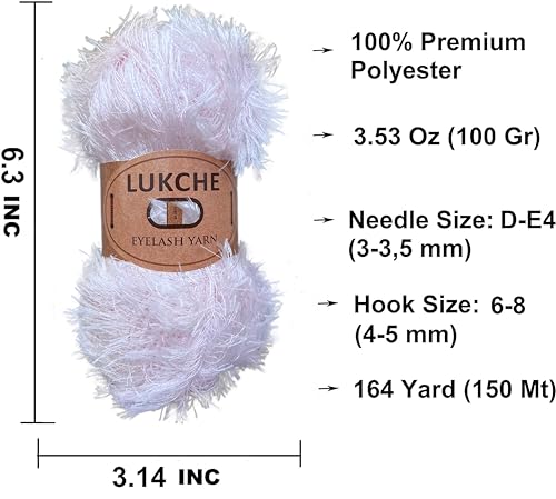 Image of Eyelash Fun Fur Yarn Premium 100% Polyester 164 Yds (150 Mt), 3.53 Oz (100 Gr) Colorful Crochet Yarn Dıy Hand Knitting. (Light Pink, 3 Skein)