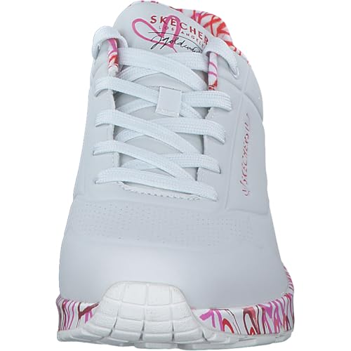 Skechers Skechers Women's Uno Loving LoveSneaker, White Durabuck Red Pink Mesh Trim, 6 US