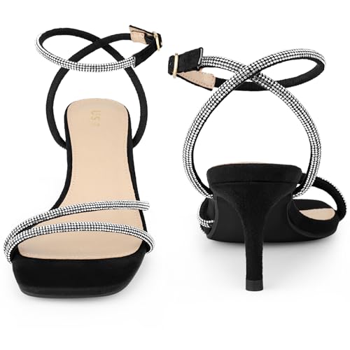 Perphy Squared Toe Rhinestone Kitten Heels Sandals for Women3