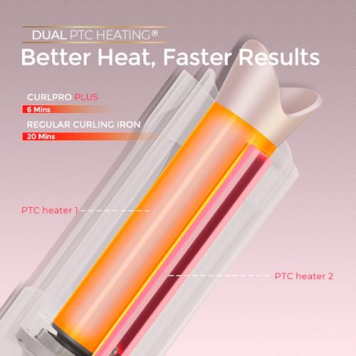 Image of TYMO CurlPro Plus Automatic Rotating Curling Iron - Upgraded Long Barrel Curling Wand for Long Hair, Ceramic Hair Curler for Women, Anti-Scald, 600M Ionic, Dual Voltage, Gold Blush, 1 1 /4 Inch