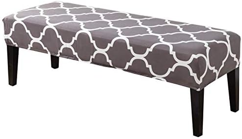 NILUOH Dining Room Bench Covers Stretch Spandex Upholstered Bench Slipcover Thicker Printed Non Slip with Security Straps Rectangular Bench Protector for Bedroom Living Room,Dark Gray