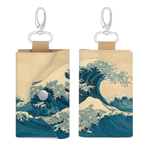 Great Wave Key Holder Bag PU Leather ID Card Holder Keychains Case Cover for Men Women3