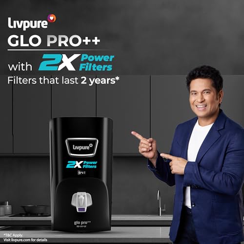 Image of Livpure GLO PRO++ | RO+UV+UF | 2X Power Filter | No Filter Cost for 2 years* | Save Upto 21,000 on Filters | 7 Stage Advanced Purification | Suitable for Borewell, Tanker, Municipal Water | Black
