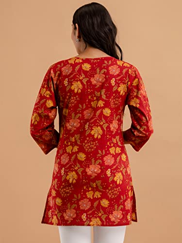 Image of feranoid Women Cotton Printed Straight Short Kurti