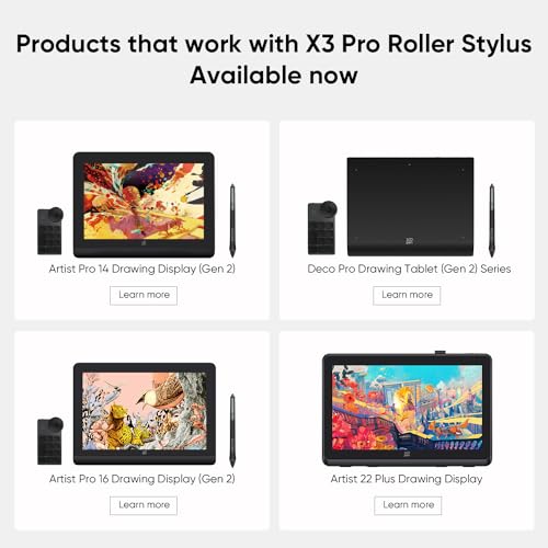XPPen X3 Pro Roller Stylus with a Scroll Wheel and Dual Shortcut Keys, Battery-free Stylus Pen with 16K Pressure Levels for Artist 22 Plus, Artist Pro 14/16(Gen 2) and Deco Pro(Gen 2) Drawing Tablet - Image 12
