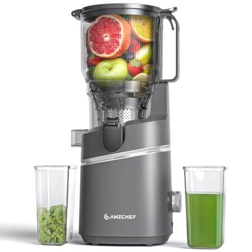 Image of AMZCHEF Cold Press Juicer, 5.8 inch Wide Mouth Hopper for Whole Recipe Loading | Self Feeding for Hands-Free Operation, Zero Waste Masticating Juicer For More Juice, Less Pulp - Triple Strainers