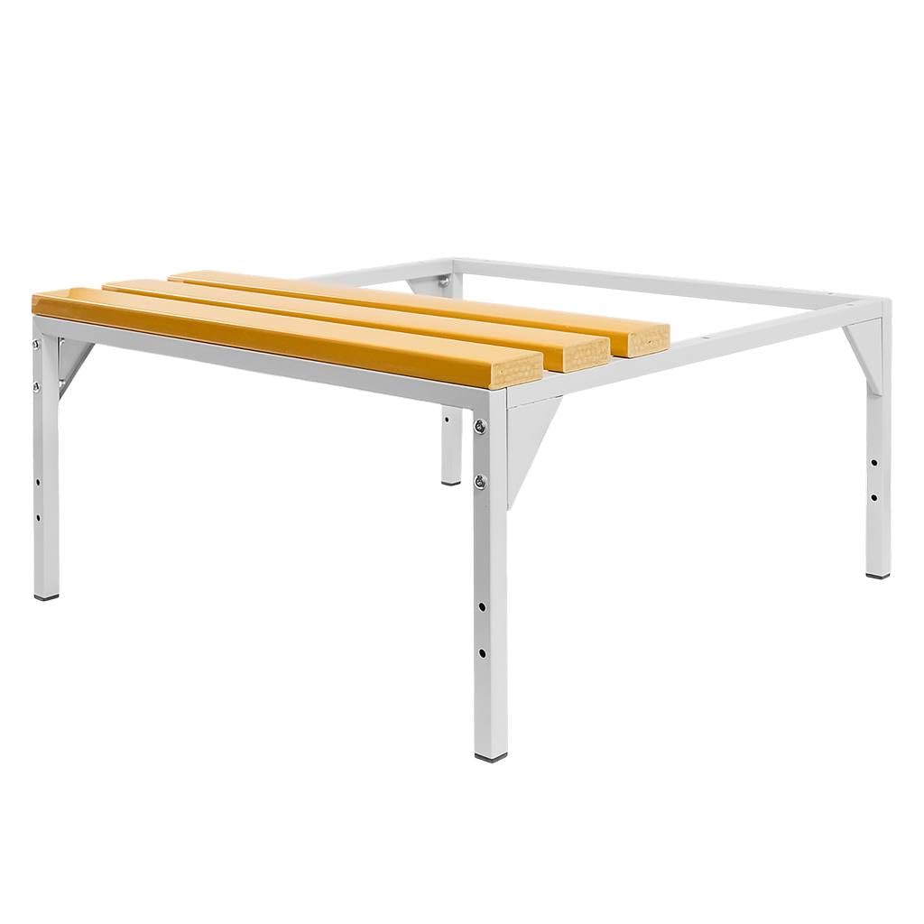 MEGA-M Podstawa do szafki BHP 80 z ławeczką WPC | metalowy stelaż, stałe siedzisko, przestrzeń na obuwie, 80 × 80 × 43 cm, do szatni i pomieszczeń socjalnych