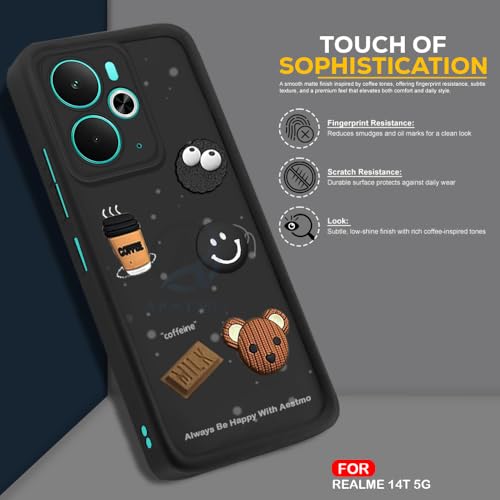 Image of AESTMO Back Case Cover for Realme 14T 5G Cover | Cute Fun Cartoon 3D Ball | Coffee Silicone Case | Full Body Protection | Camera Protection Back Cover for Realme 14T 5G (Black)