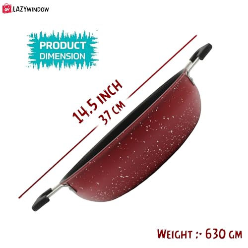 Image of LAZYwindow 5-Piece Nonstick Cookware Set | 25cm Dosa Tawa, Deep Kadhai, Fry Pan, 1.5L Sauce Pan & Tadka Pan with Maroon Base | Heavy-Duty Induction Friendly Kitchen Combo | Works on Gas & Induction