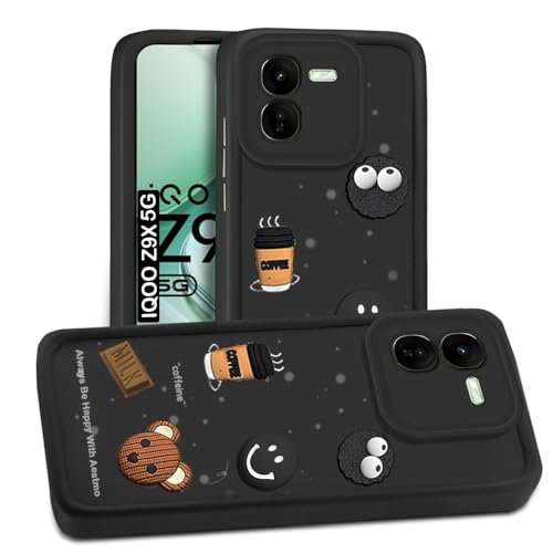 Image of AESTMO Back Case Cover for iQOO Z9X 5G Cover | Cute Fun Cartoon 3D Ball | Coffee Silicone Case | Full Body Protection | Camera Protection Back Cover for iQOO Z9X 5G (Black)