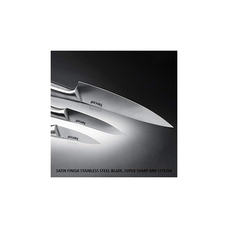 hecef-Silver-Kitchen-knife-set-of-5-Satin-Finish-Blade-with-Hollow-Handle-includes-8-Chef-8-Bread-8-Santoku-5-Utility-and-35-paring-knife hecef Silver Kitchen knife set of 5, Satin Finish Blade with Hollow Handle, includes 8" Chef, 8" Bread, 8" Santoku, 5" Utility and 3.5" paring knife