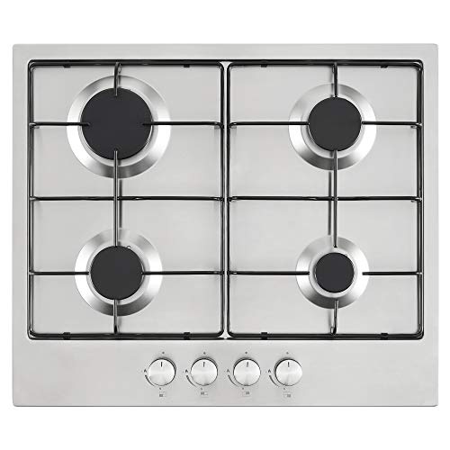 Cookology GH601SS 60cm 4 Gas Burner Cooker Built in Hob Cooktop with 4 Cooking Zones and Enamel Pan Stands - in Stainless Steel