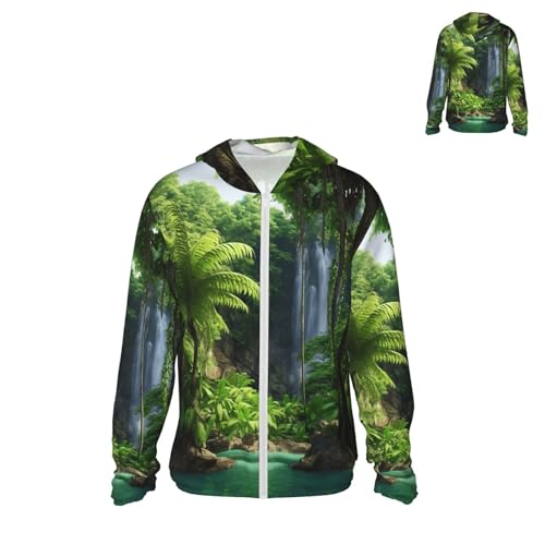 Men's UPF 50+ Sun Protection Hoodie Long Sleeve Fishing Shirts Quick Dry Tropic Plants Trees Sun Shirt Jacket