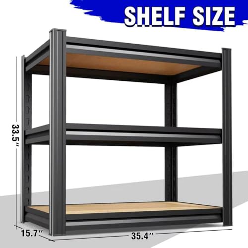 Image of 3-Pack 3 Tier Storage Shelves,Garage Shelving,Adjustable Heavy Duty Metal Shelving Units and Storage Large Rack,Utility Shelf for Shop Warehouse Industrial Pantry Organizers 33 inchx35 inchx16 inch