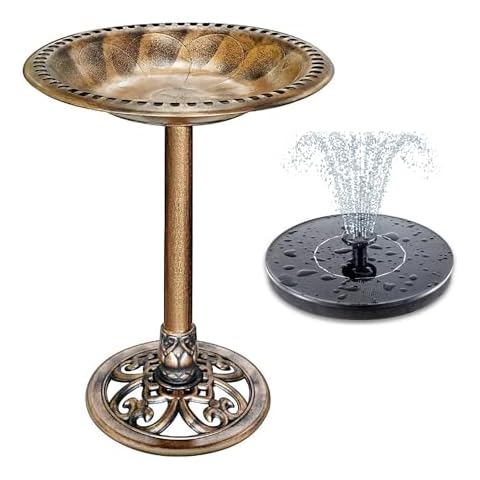 Binager Bird Bath with Solar Powered Fountain for Outsides Garden, 28 Inch Copper Birdbath with Solar Water Fountain Bird Bath Bowl for Outdoor Pool Yard Hotel Landscape Decor Cover