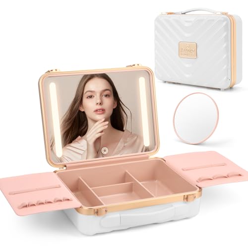 Deciniee Neceser con Espejo y Luz - 3 Modos de Luz Neceser Maquillaje con Espejo LED - Portátil Estuche de Maquillaje con Espejo LED - Blanco