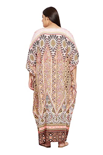 Image of Women Long Maxi Plus Size Polyester Kaftan Gown, Womens Kaftan Dresses | Lounge Resort Wear, Batwing Sleeve Side Slit, Beach Cover Up, House Dress, Lightweight V Neck Loose Fit Boho Dress